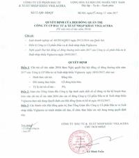 Thông báo trả cổ tức & quyết đinh hội đồng quản trị